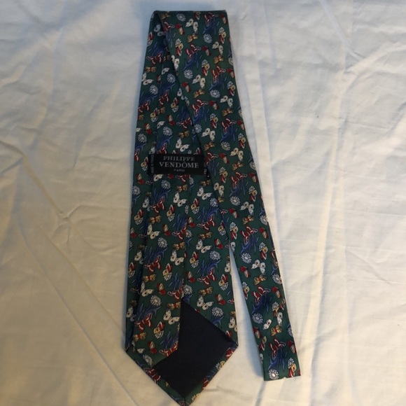 Philippe Vendome Paris 100% Silk Made in France Butterfly Print Tie - Picture 6 of 6